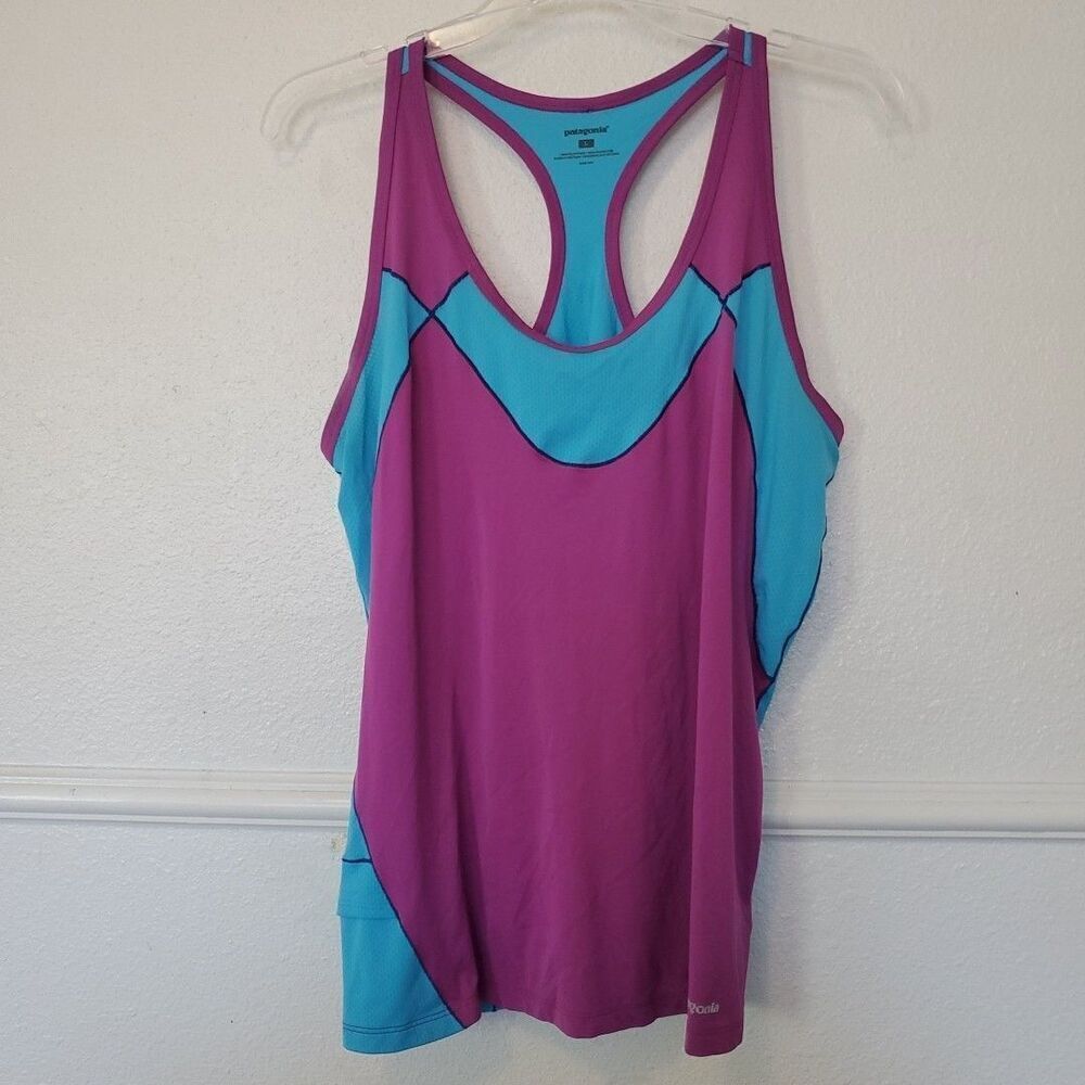 Patagonia Tank Top Purple and Blue Colorblock Racerback Side Pocket Womens Sz L